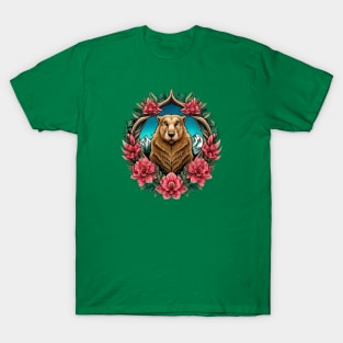 Olympic Marmot Surrounded By A Wreath Of Rhododendron Tattoo Style Art T-Shirt